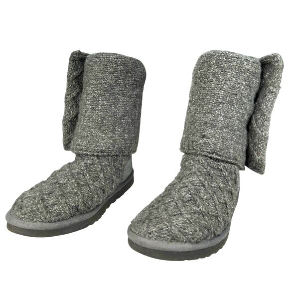 UGG Women’s Cardy Lattice Knit Tall Grey Pull On Boot Size 8 - Picture 6 of 12